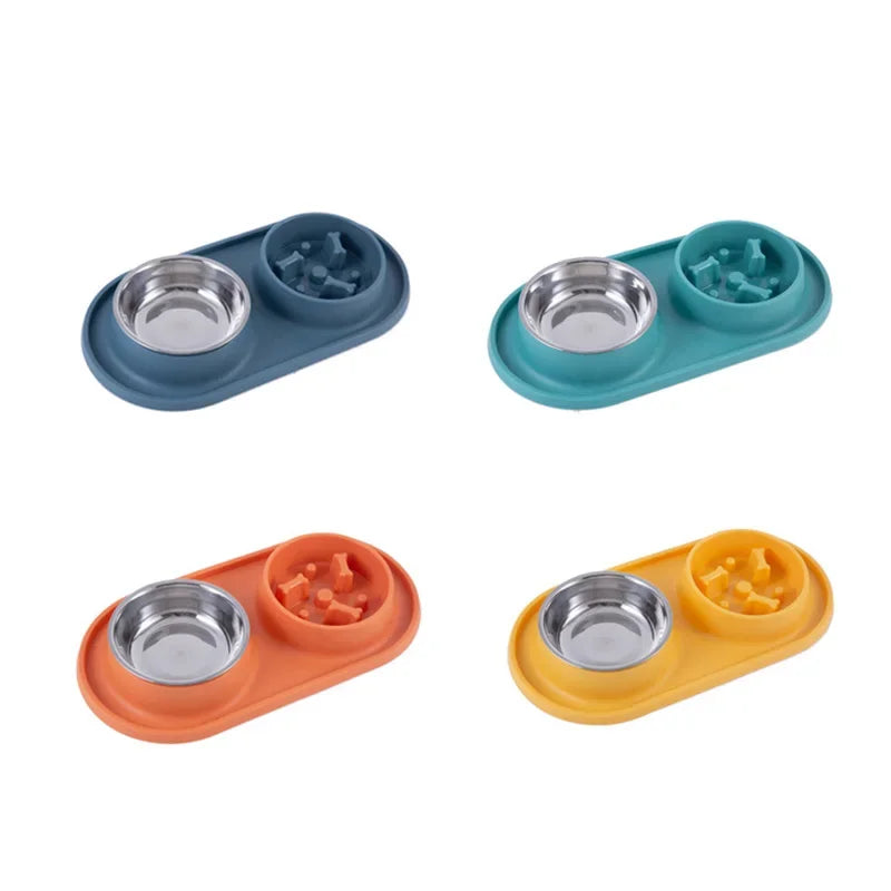 Non-Slip Double Dog Bowl with Slow Feeder Design