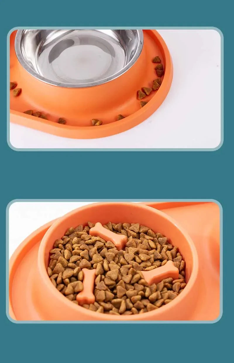Non-Slip Double Dog Bowl with Slow Feeder Design