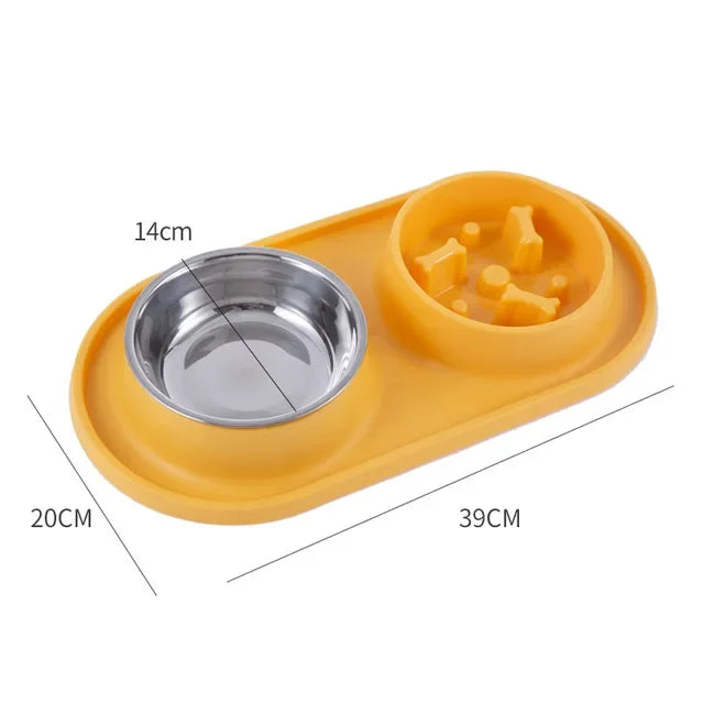 Non-Slip Double Dog Bowl with Slow Feeder Design
