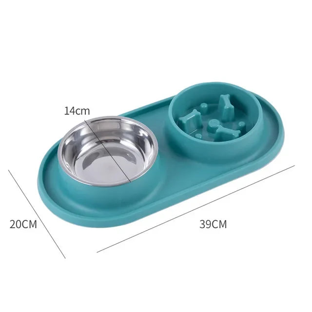 Non-Slip Double Dog Bowl with Slow Feeder Design