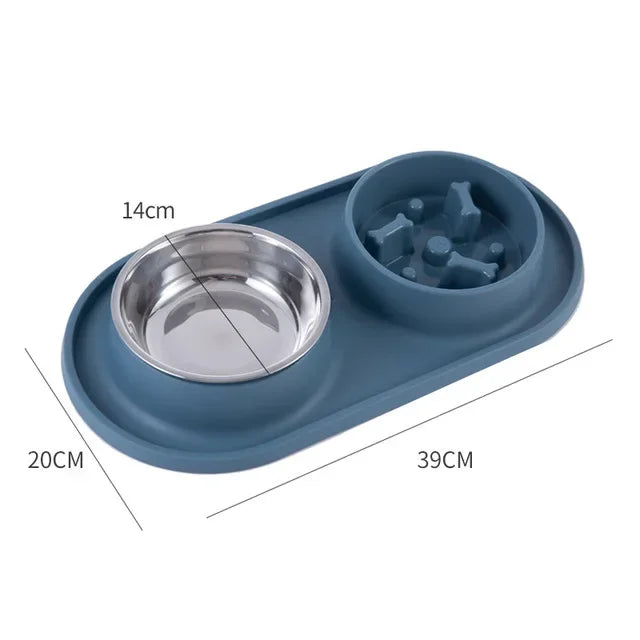 Non-Slip Double Dog Bowl with Slow Feeder Design