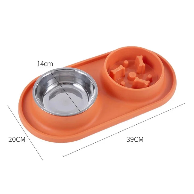 Non-Slip Double Dog Bowl with Slow Feeder Design