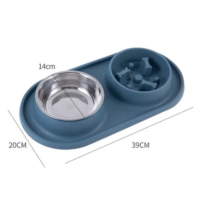 Non-Slip Double Dog Bowl with Slow Feeder Design